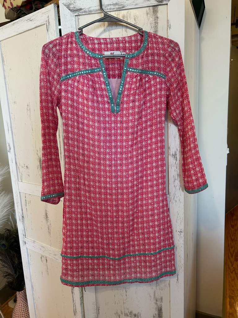 Vineyard Vines Pink And Teal Printed Tunic Dress